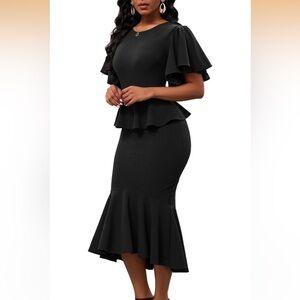 Elegant Black Ruffle Bodycon Dress